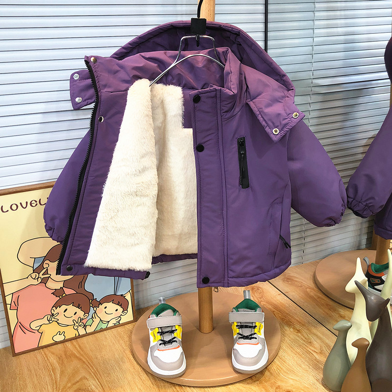 男童加绒外套秋冬装2025新款宝宝棉袄加厚冲锋衣儿童冬季男孩棉服