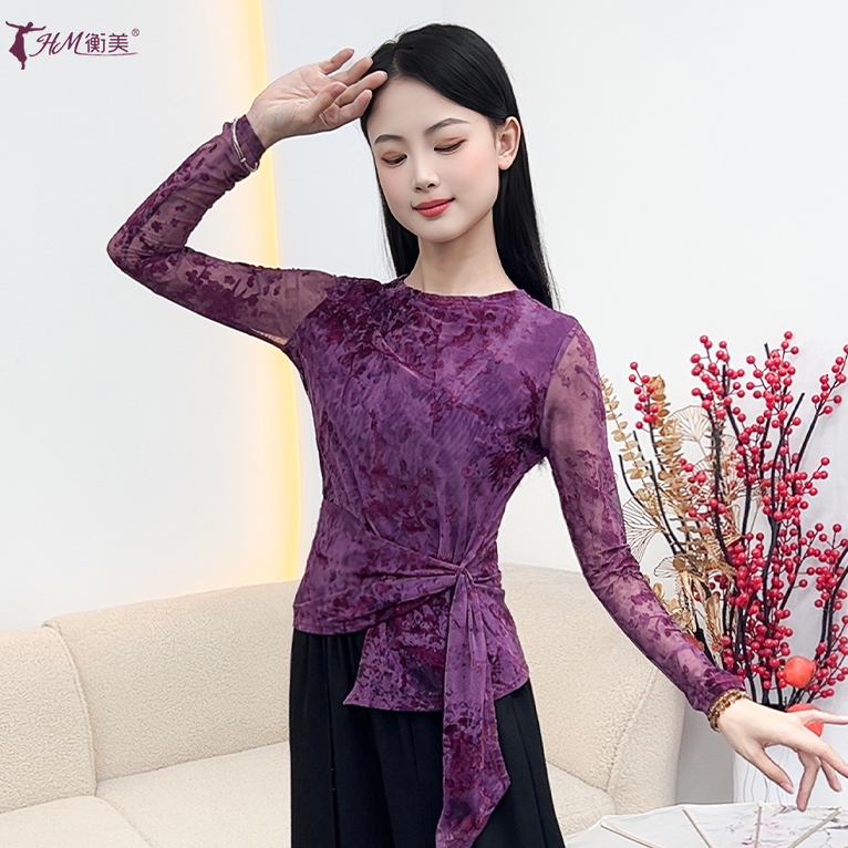 中国古典舞练功服不规则系带圆领成人上衣现代舞广场舞服新款秋冬