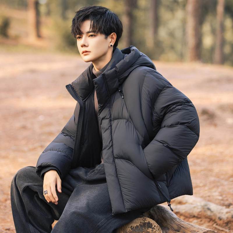 休闲男士冬季加厚保暖90白鸭绒泡芙羽绒服韩版穿刺宽松潮流外套潮