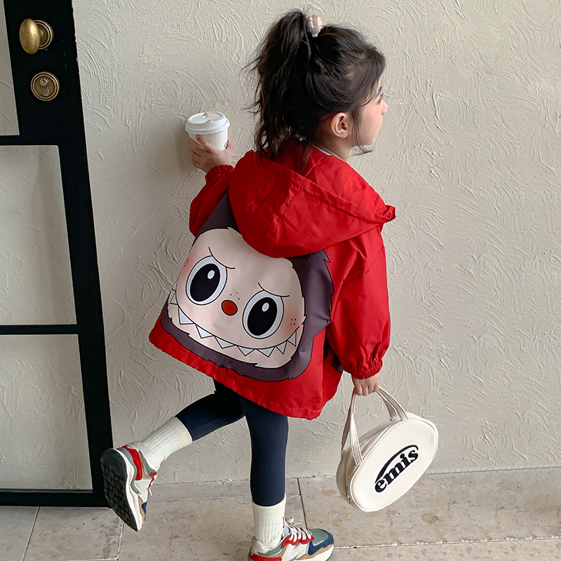 女童外套2025春秋季新款女宝连帽上衣女孩卡通洋气秋装儿童冲锋衣