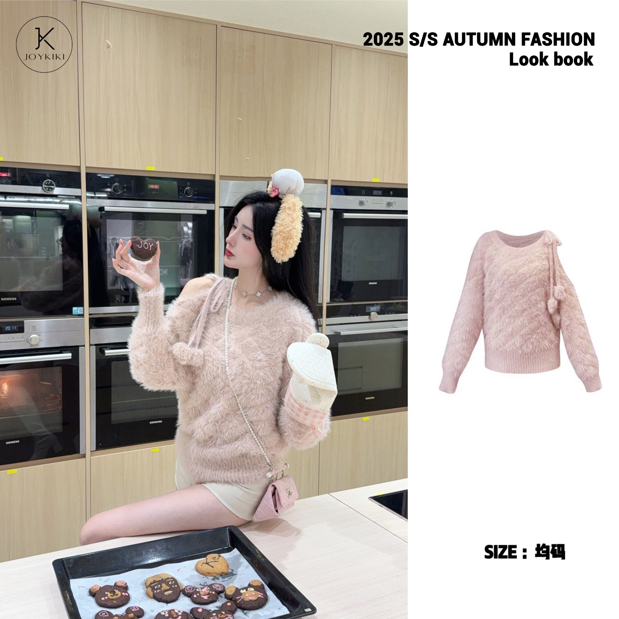 JOYKIKI金金 【温柔秘籍】秋季气质露肩绑带针织长袖毛衣J25C433