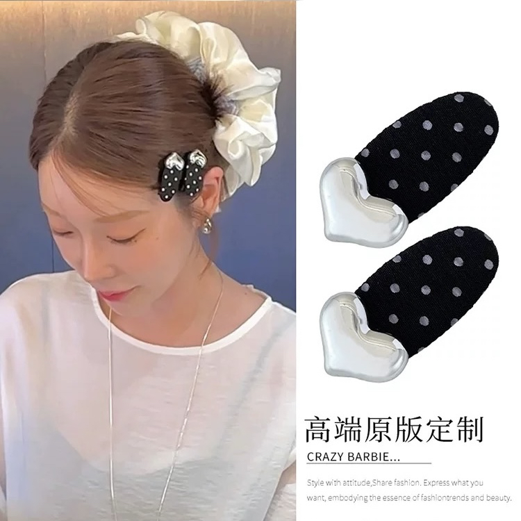 E4268两只装 韩女复古波点格子布艺bb夹百搭甜美少女心刘海侧边夹