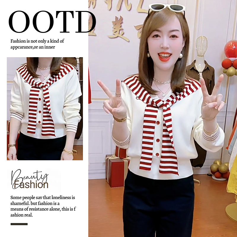 小个子韩系百搭针织衫女2025秋冬新款减龄气质显瘦海军领长袖上衣