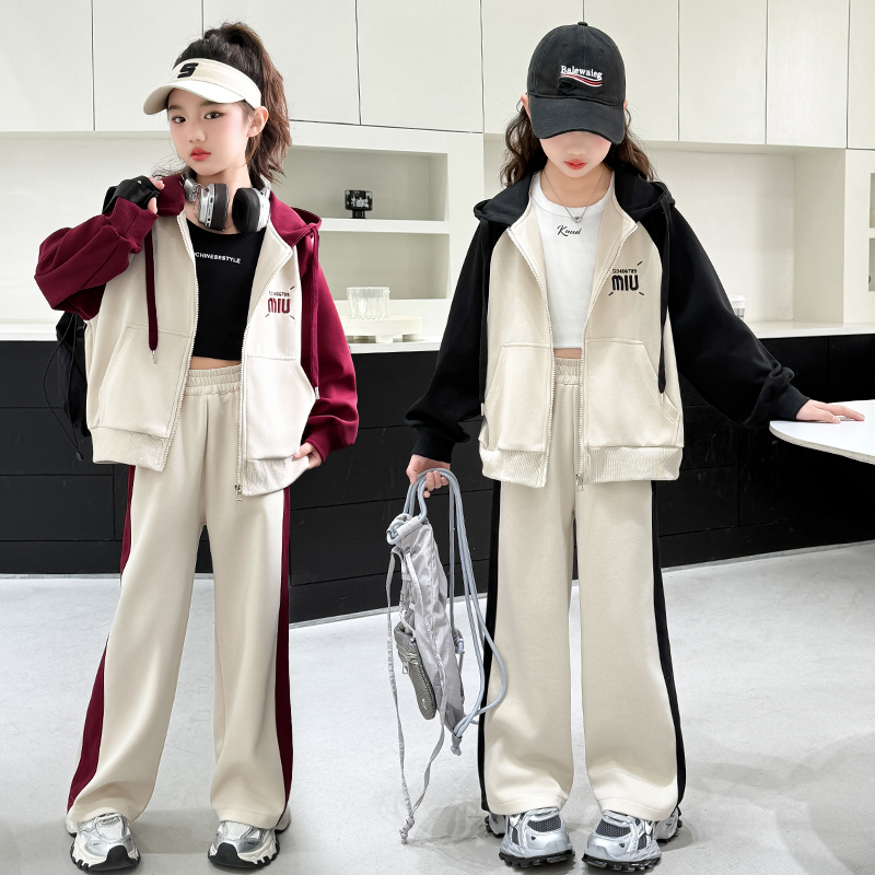 女童套装秋冬季加绒加厚中大童2025新款洋气时髦儿童冬款两件套潮