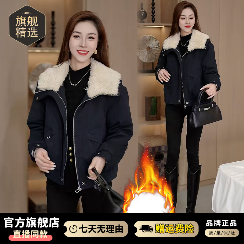 加厚2025年冬季新款休闲减龄翻领棉服女韩版慵懒宽松夹棉保暖外套