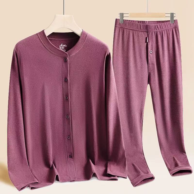 2025新款开衫保暖内衣中老年女士秋冬德绒薄款秋衣秋裤套装棉毛衫