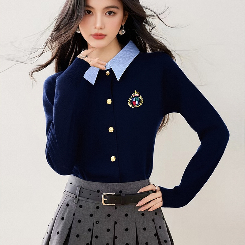 拉夏贝尔韩系学院风假两件上衣女2025秋季新款时尚百搭气质针织衫