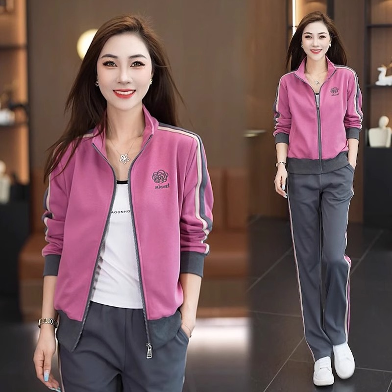 春秋运动套装女2025新款宽松洋气减龄女士立领卫衣休闲跑步两件套