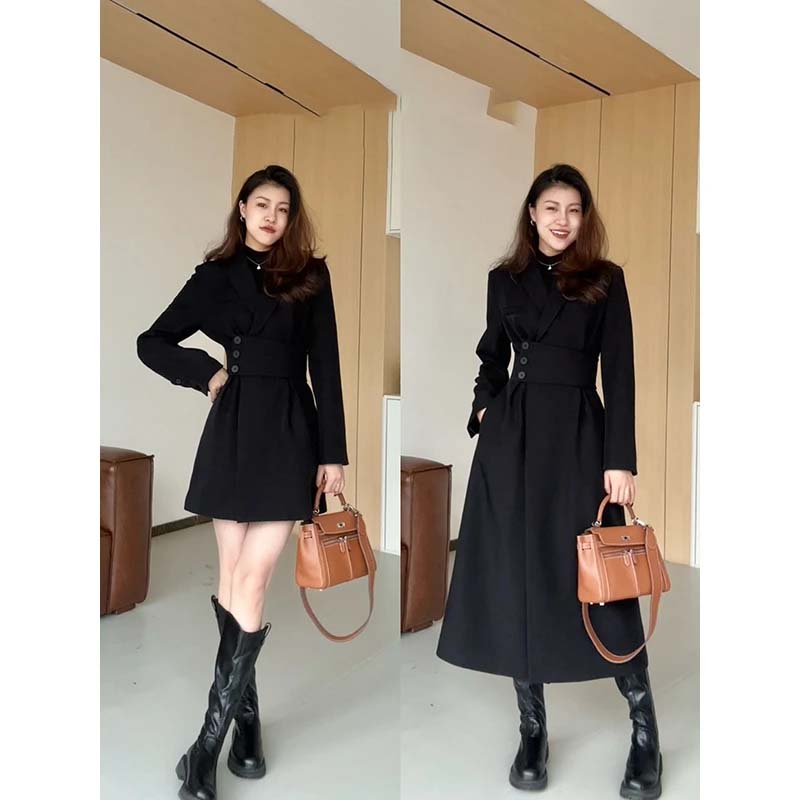 【有里布】春款气质显瘦时尚收腰长短款西装外套QY0116