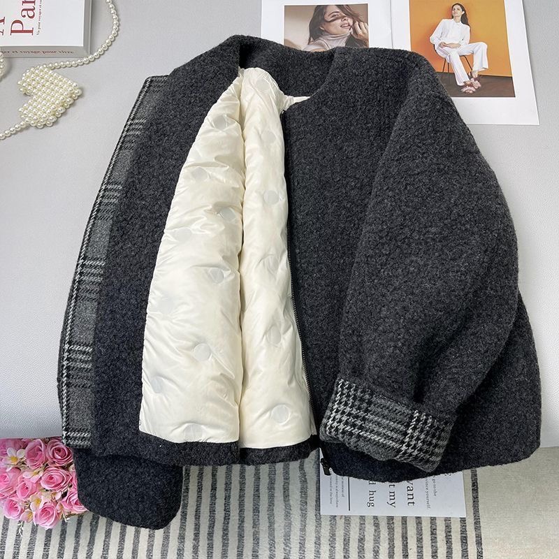 高端气质灰色棉服女2025秋冬新款宽松显瘦加厚夹棉外穿毛呢外套
