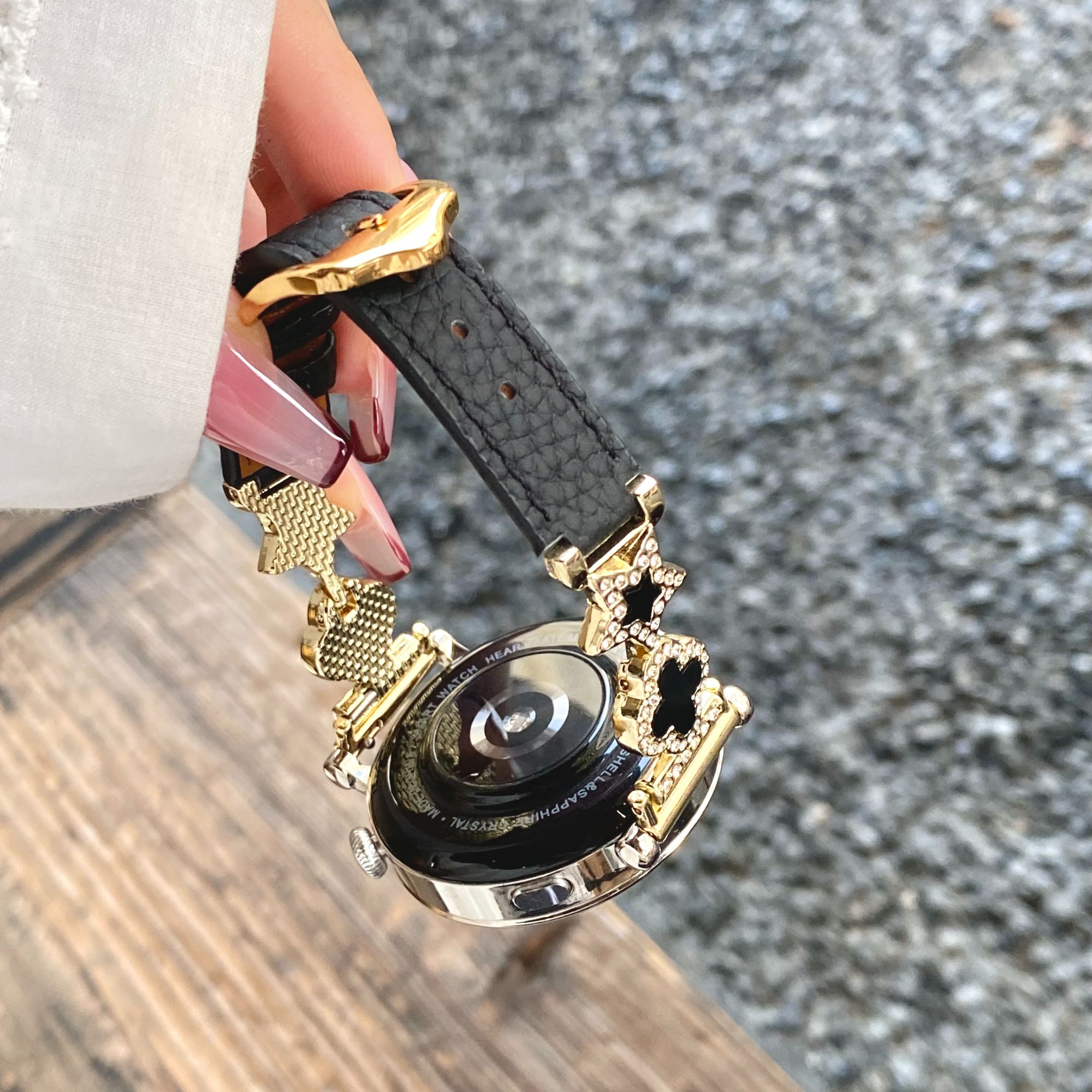 适用华为GT6/5Pro手表带watch4荔枝纹真皮腕带fit3四叶草星星gt2