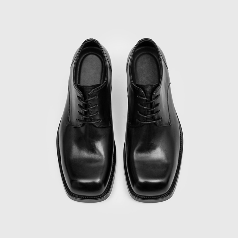 RZAAZ优雅方头系带牛皮德比鞋高质感增高日常通勤男正装百搭皮鞋