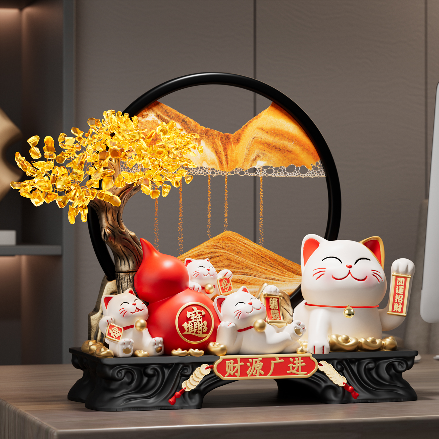 招财猫流沙画摆件财源广进葫芦客厅电视柜酒柜装饰品新房乔迁礼物