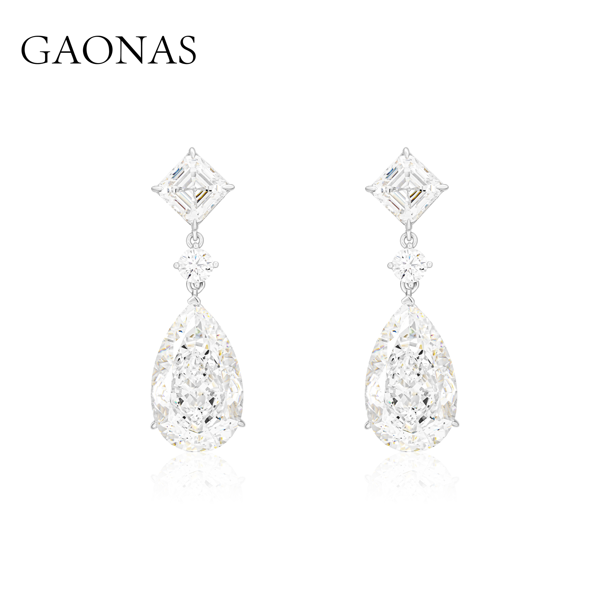 GAONAS 925银合成锆石耳饰 臻奢经典贵气水滴10ct白色耳环11150EW