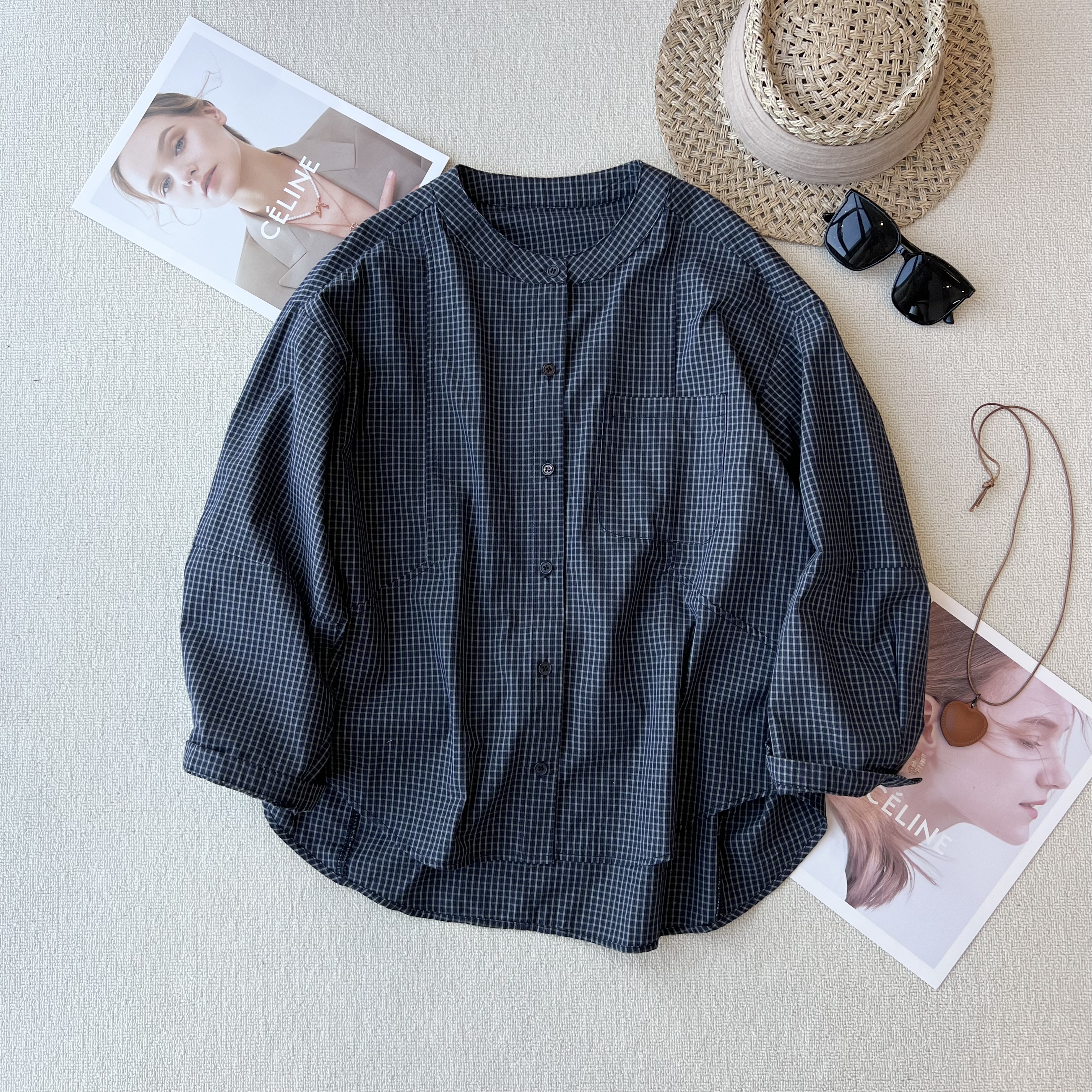 【成衣水洗格子衬衫】显瘦百搭早秋款衬衫