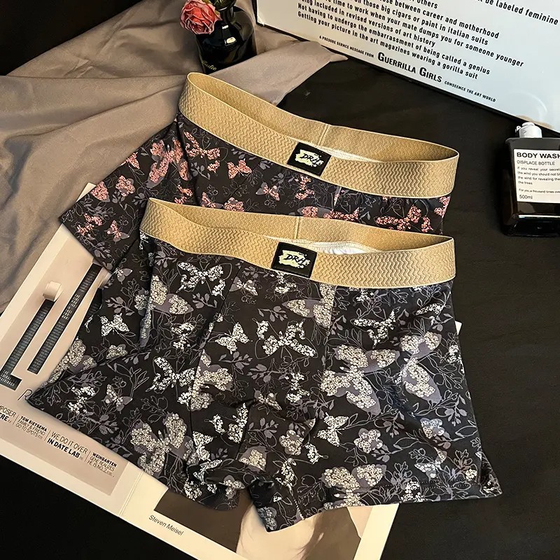 爆款蝴蝶花男士内裤纯棉短裤头复古国风平角裤透气四角裤