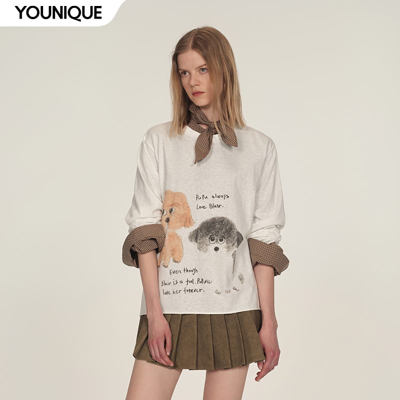 【ICE DUST】新品25早秋休闲宽松小狗长袖T恤女