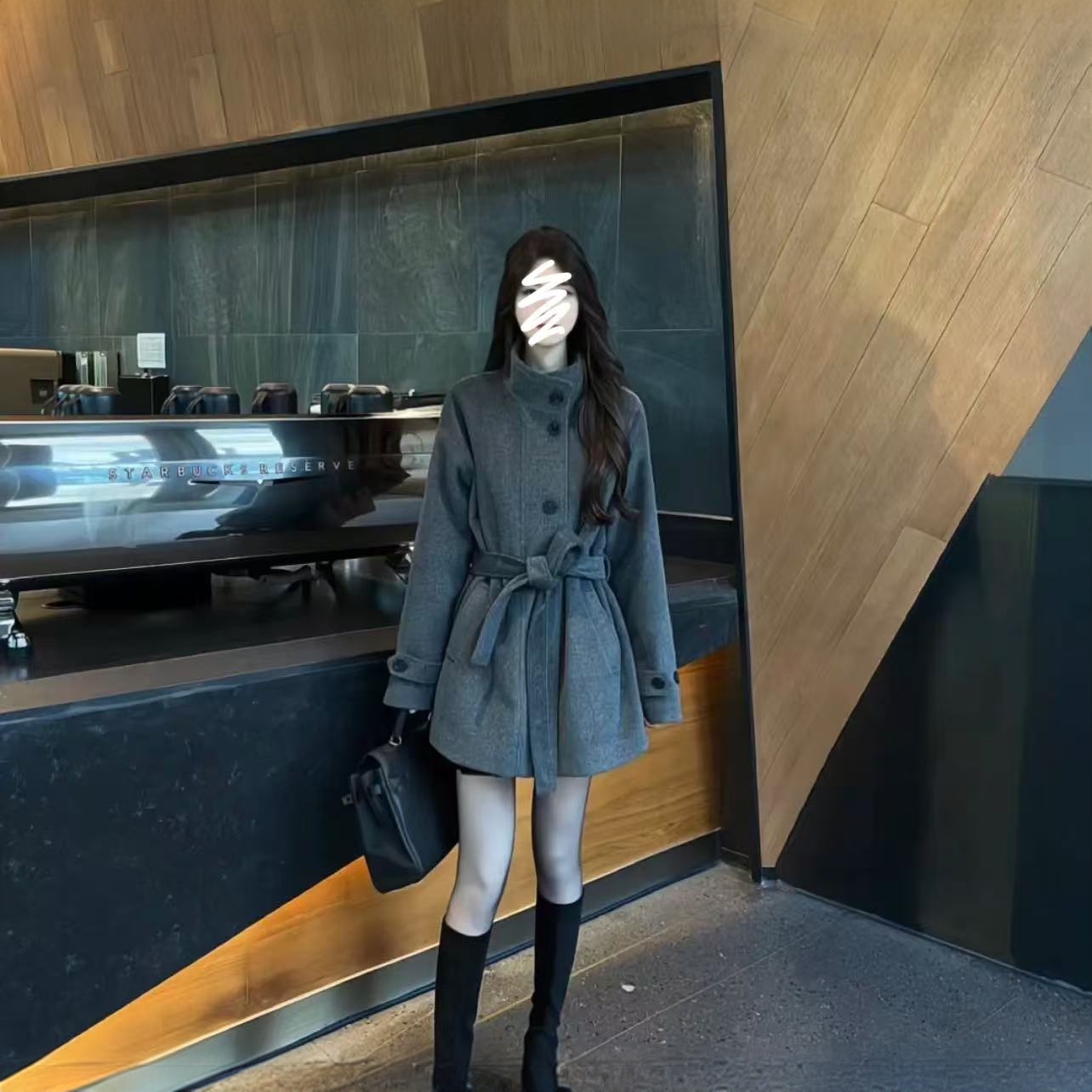 2025冬季新款加厚毛呢外套女甜妹黑色高级设计感短款呢子大衣女