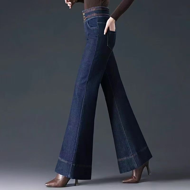 气质名媛阔腿牛仔裤女2025春秋新款高腰微喇显瘦直筒大喇叭裤ins