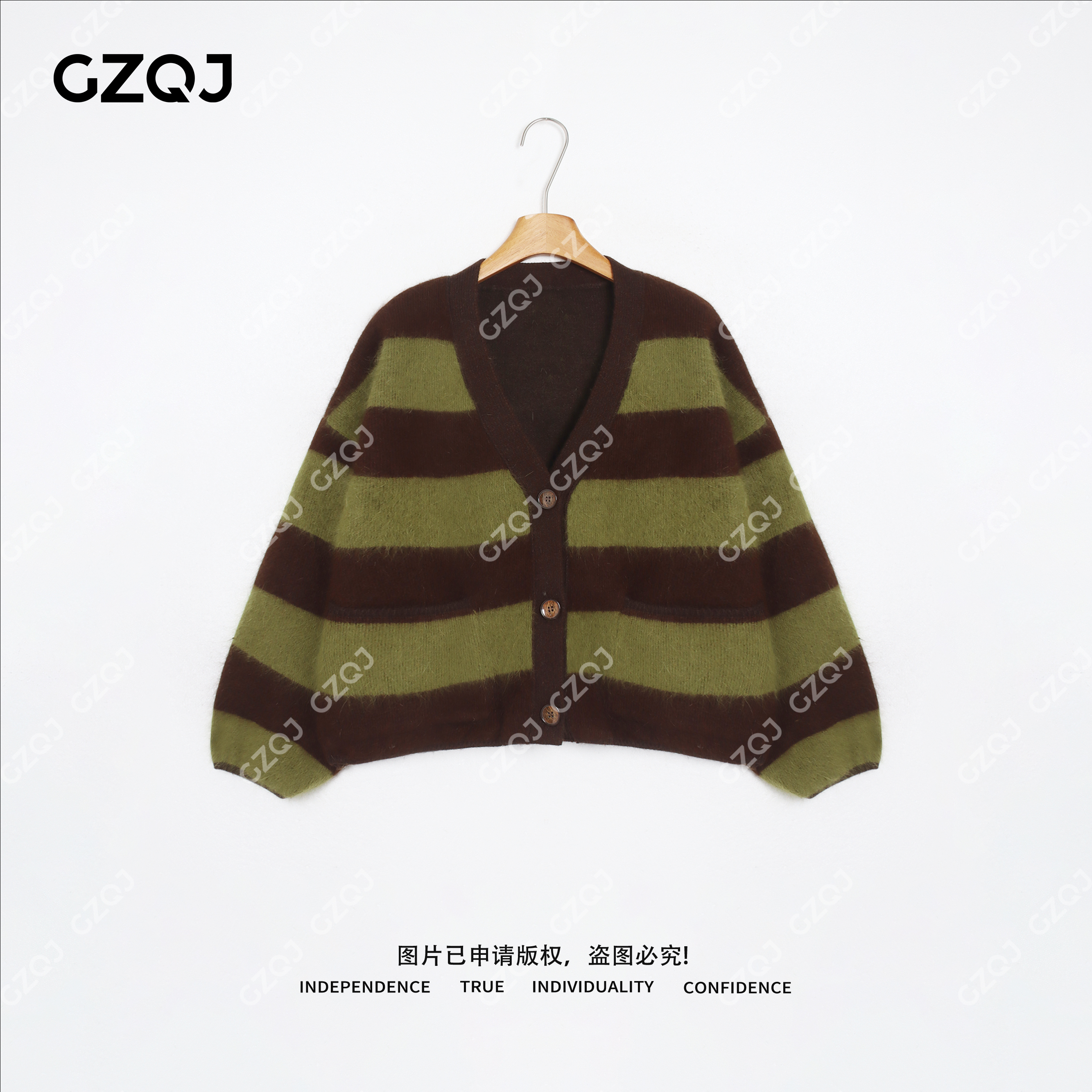 老琴私服【森屿极光】琥珀流光风兔毛绵羊毛条纹拉毛毛衣女冬 3336