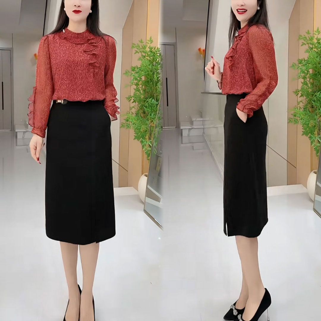 通勤时尚拼接假两件连衣裙2025秋季新款设计感收腰显瘦中长款裙子