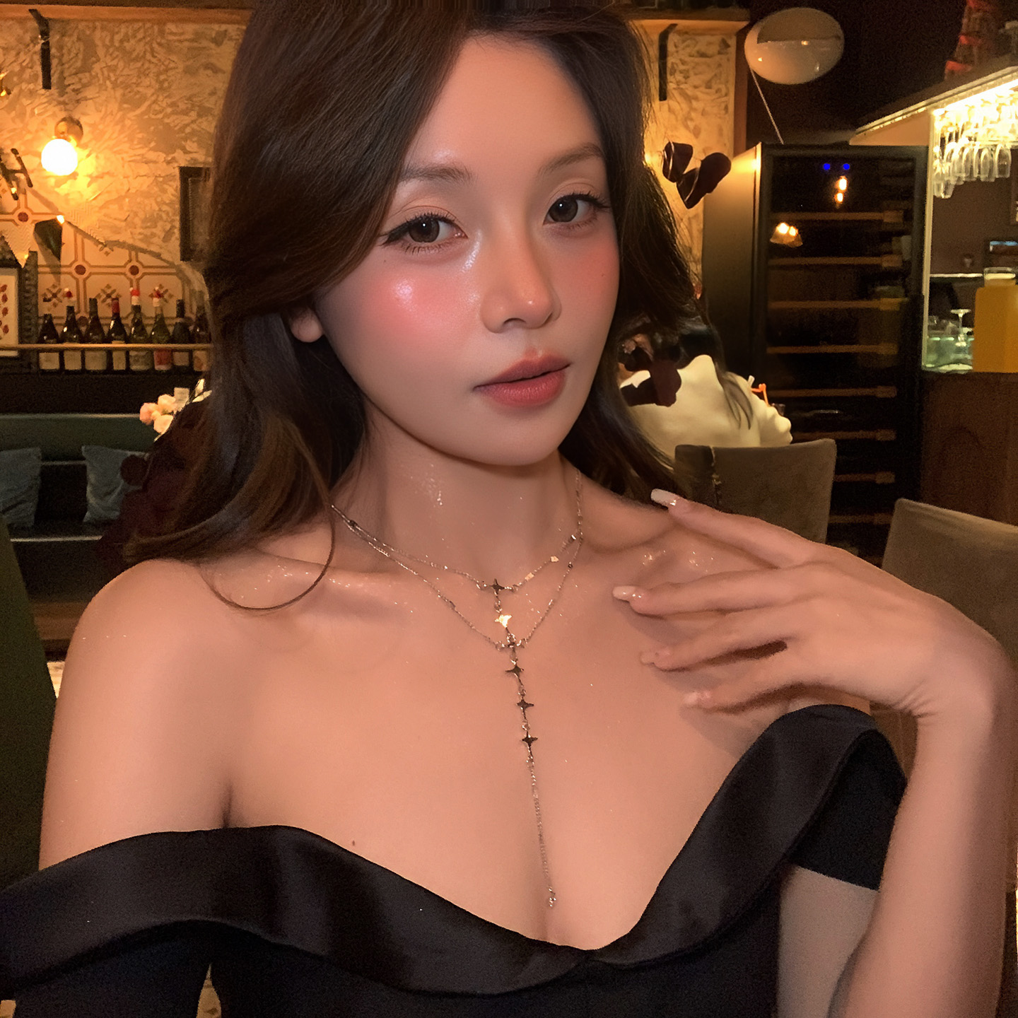 铁合金项链 双层芒星流苏叠戴项链胸链高级感小众百搭锁骨链