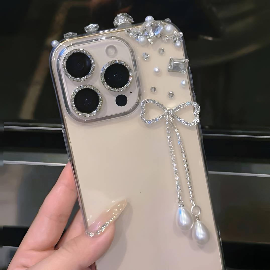 闪钻珍珠蝴蝶结适用于苹果iPhone16promax手机壳15少女心13名媛风