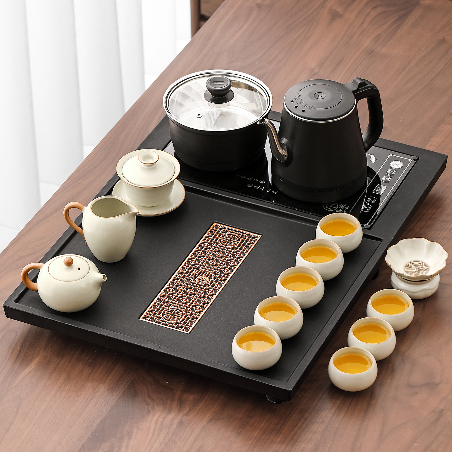 煌山泡茶套装小茶台家用高档烧水壶一体茶盘新型功夫茶托盘沥水