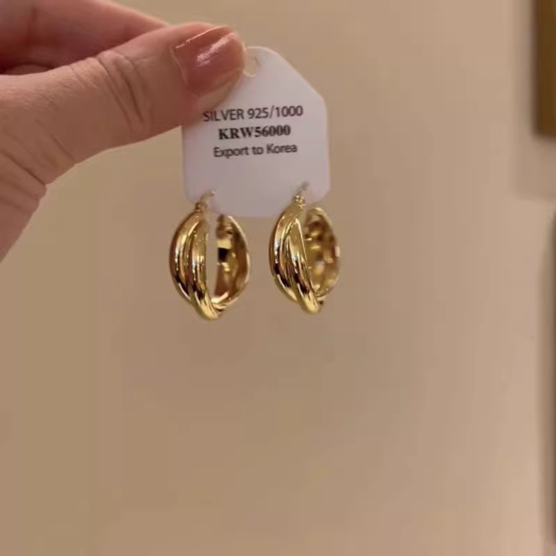 铜合金耳饰 金属感交叉缠绕耳圈小众气质耳环女轻奢高级感耳扣潮