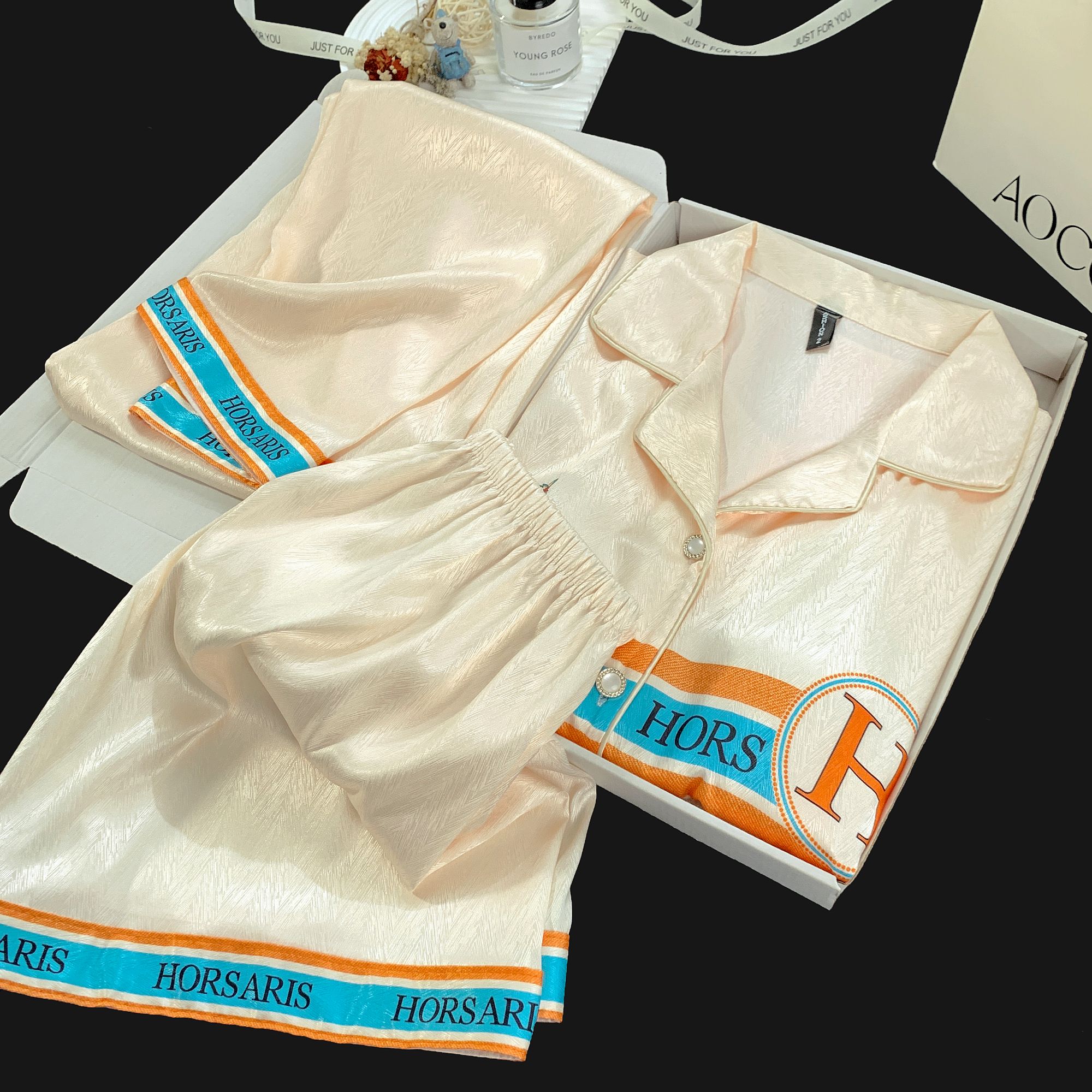 【H马2.0】冰丝短袖带胸垫睡衣女韩版夏薄款三件套可外穿家居服套装