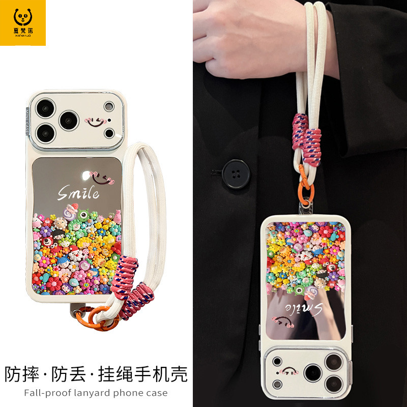 适用苹果17promax手机壳镜面iphone17pro带镜子保护套全包带挂绳