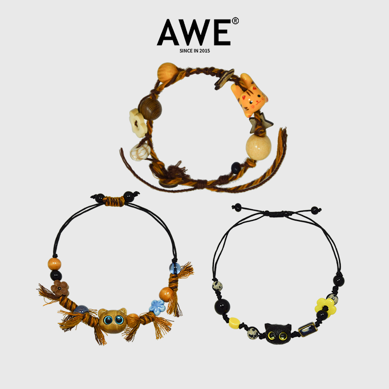AWE 非金属陶瓷手链 可爱大眼猫咪编绳宋亚轩杨涵博同款手串配饰