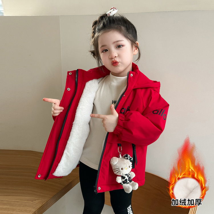 女童加绒外套秋冬2025新款炸街儿童加厚冲锋衣韩版宝宝冬装派克服