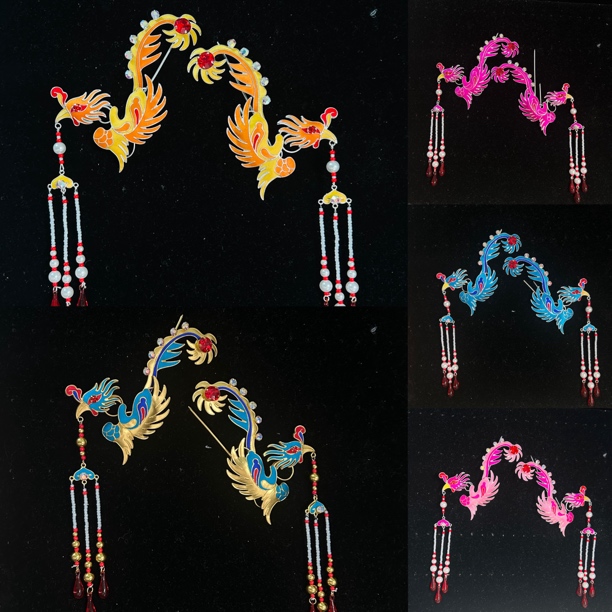 新款点稠戏曲头饰偏凤越剧黄梅戏花旦小姐丫环青衣百搭玫红金色