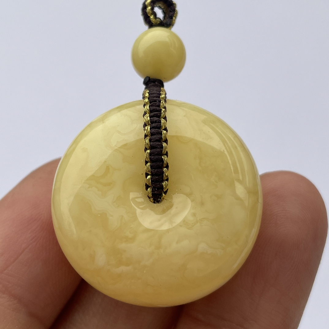 蜜蜡白蜜原石吊坠琥珀蜜蜡文玩蜜蜡平安扣9.97g30.9/15㎜