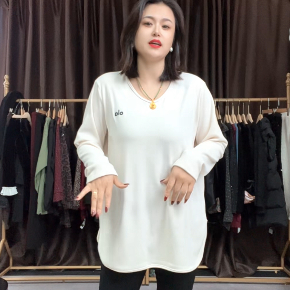 大码冬款磨毛打底衫3885