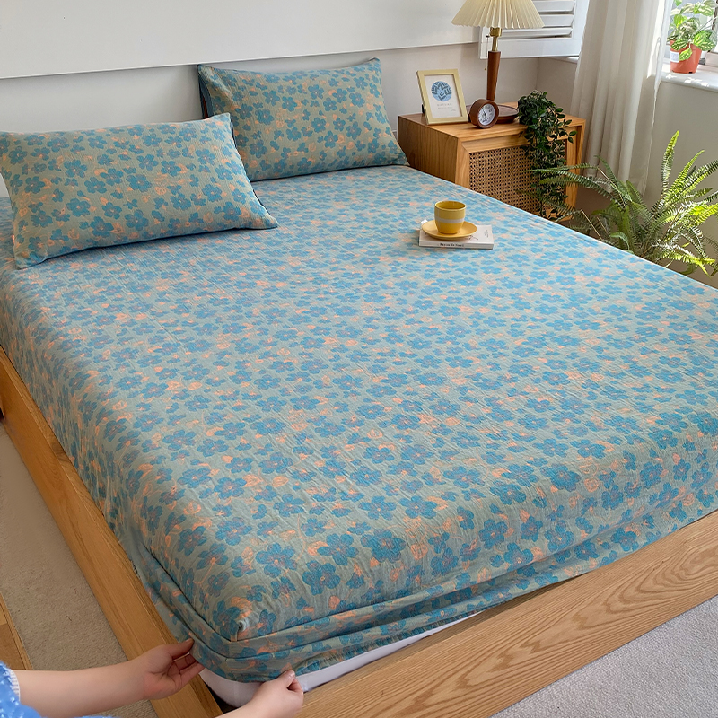 A类母婴级全棉双层纱布单床笠四季通用加厚亲肤纱布床垫套三件套