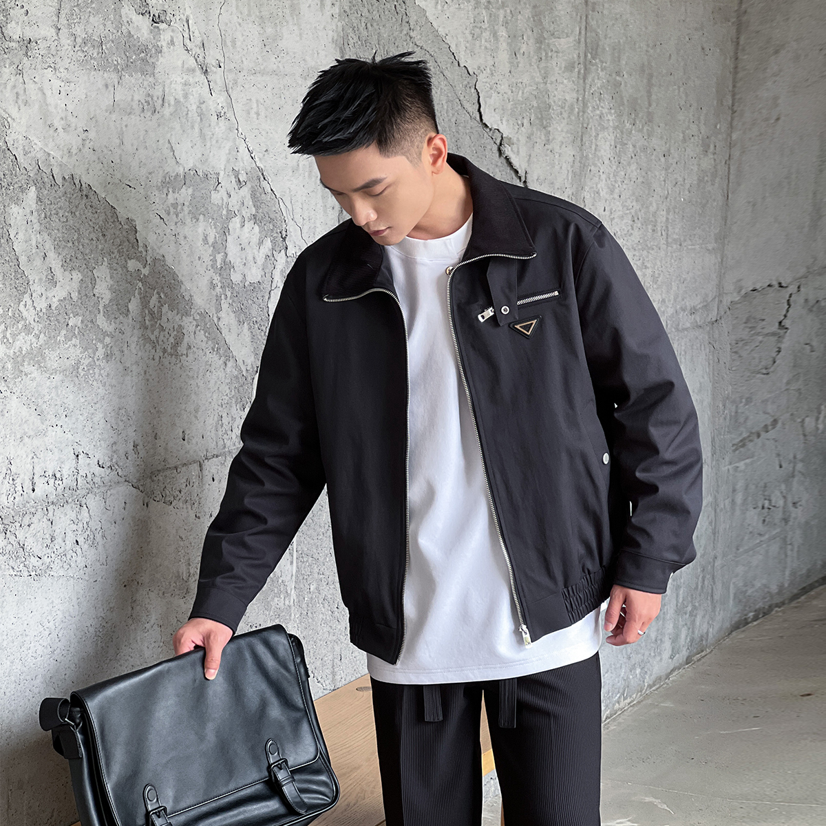 二十二号穿搭【Barnfit巴恩风】雪尼尔坑条拼接翻领高级感夹克外套