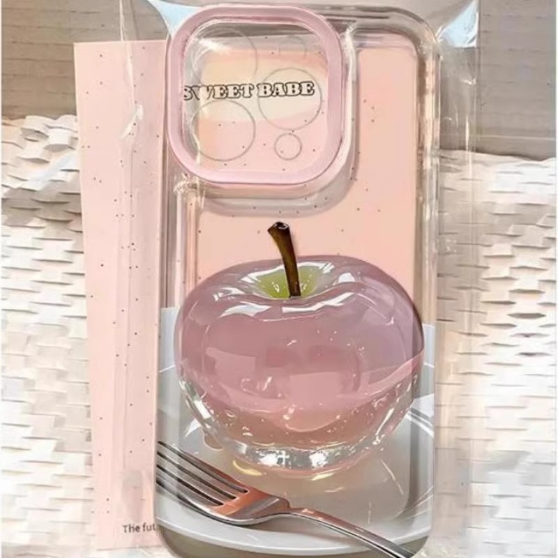 水晶苹果适用iPhone15苹果16透明手机壳14promax全包13简约12个性