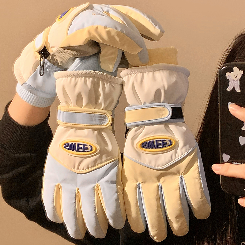 可爱全指触控屏幕滑雪手套女冬季保暖骑行加绒加厚防寒防泼水骑zk