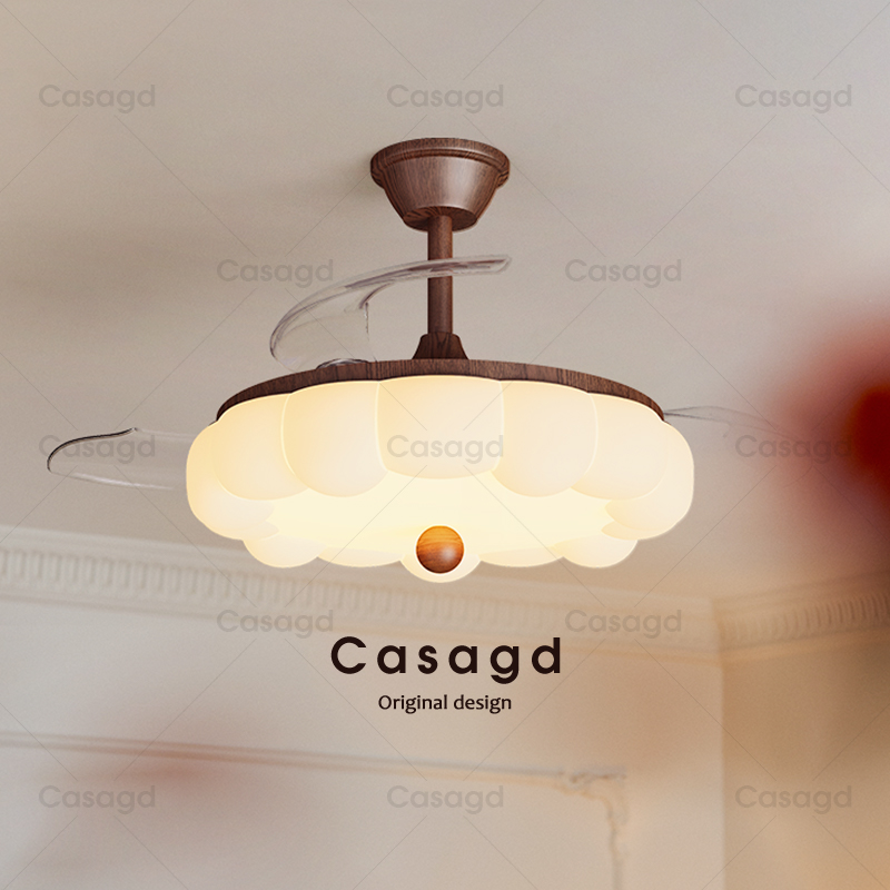 CASAGD卧室隐形风扇灯静音中古法式奶油风2025新款餐厅吸顶吊扇灯