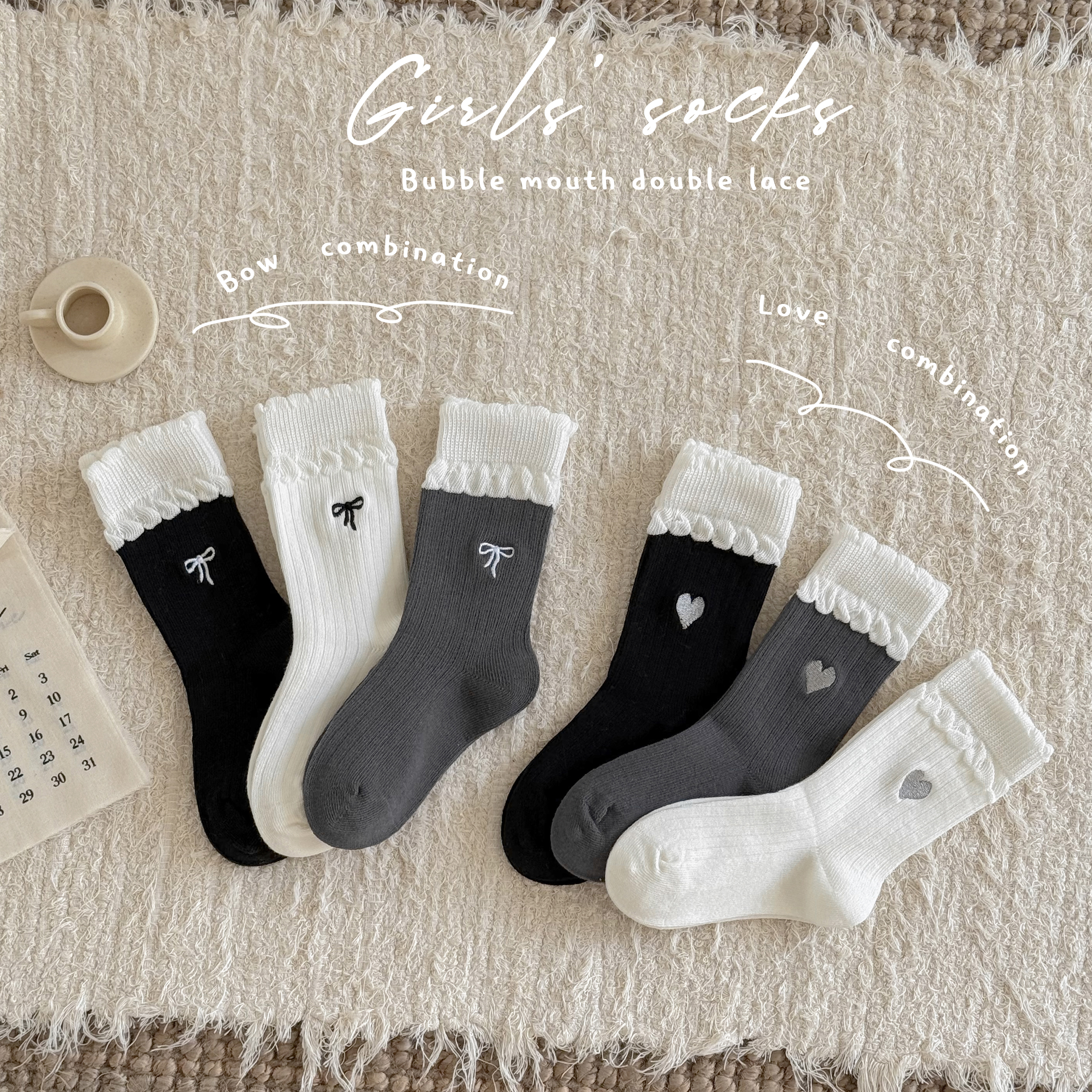 女童袜子春秋秋冬刺绣精梳棉无骨中筒袜韩版ins花边中大童公主袜