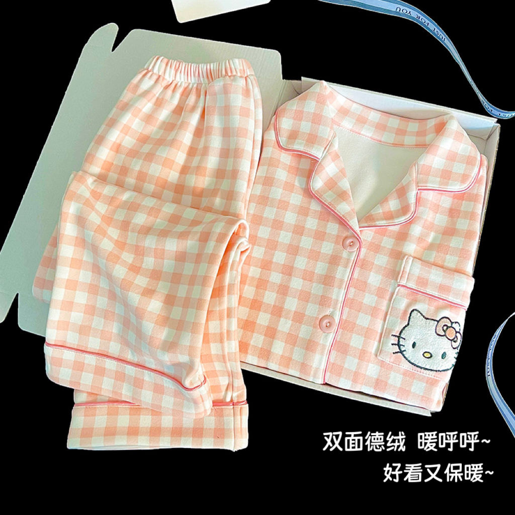 儿童睡衣HelloKitty秋冬季德绒长袖女童春秋款珊瑚绒小女孩家居服