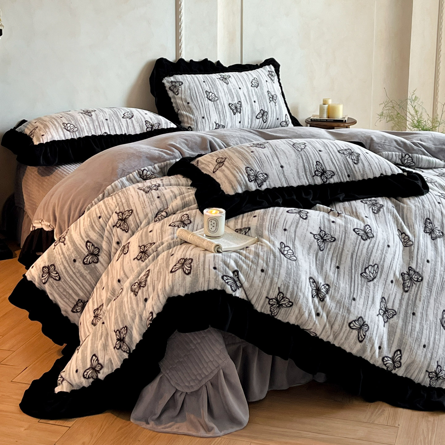 法式复古田园风冬季加厚牛奶绒床盖四件套高克重保暖双面绒亲肤款