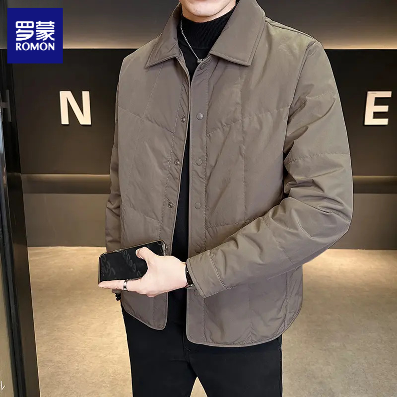 罗蒙2025国标90轻薄羽绒服男冬季简约翻领短款外套保暖夹克加厚潮