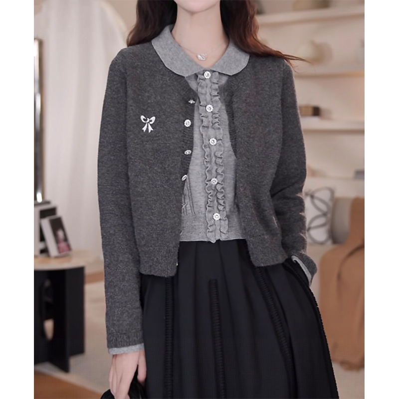 韩系设计感假两件翻领针织衫女2025秋冬新款时尚洋气百搭撞色上衣