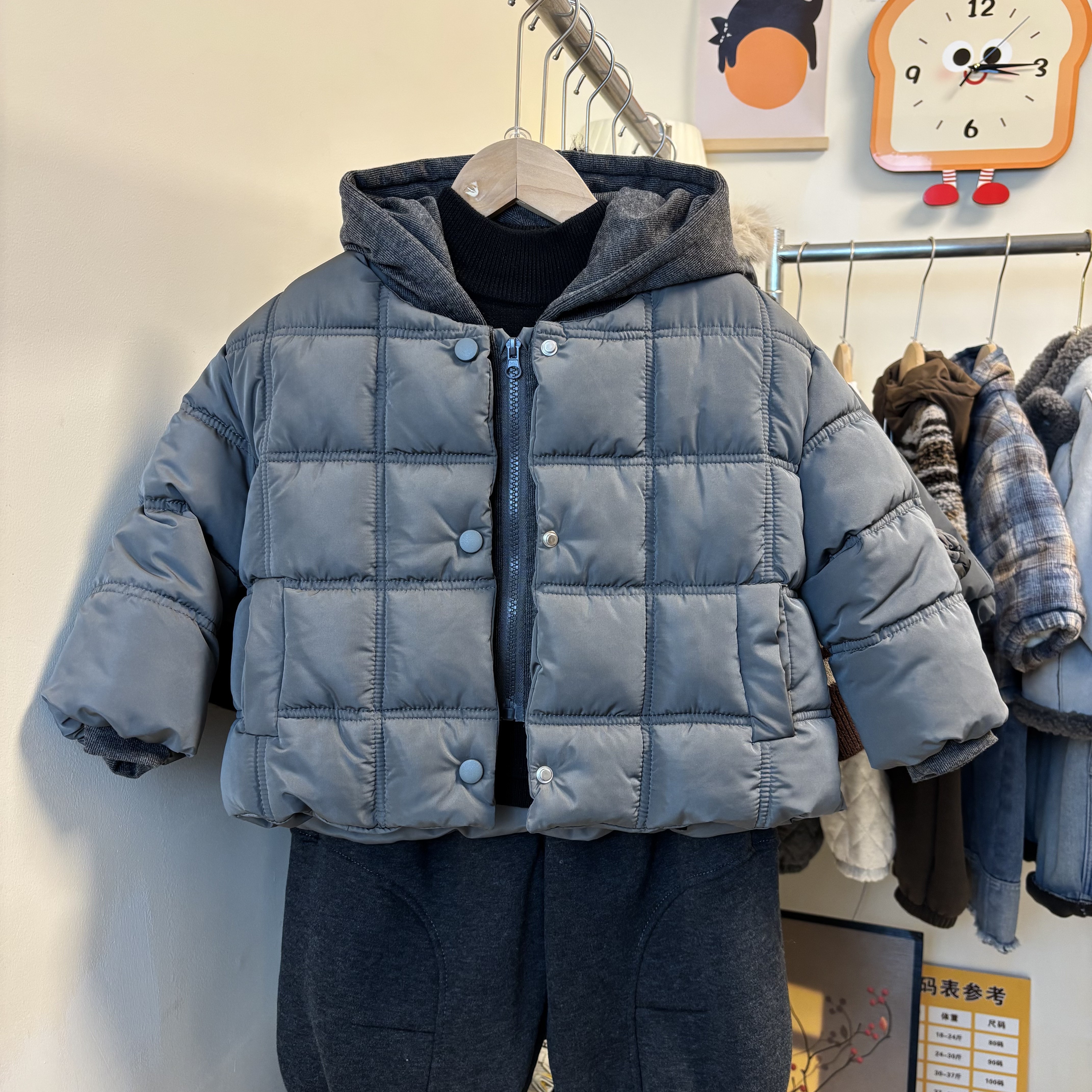 男童假两件棉服儿童秋冬装2025新款轻便保暖连帽外套洋气棉袄潮