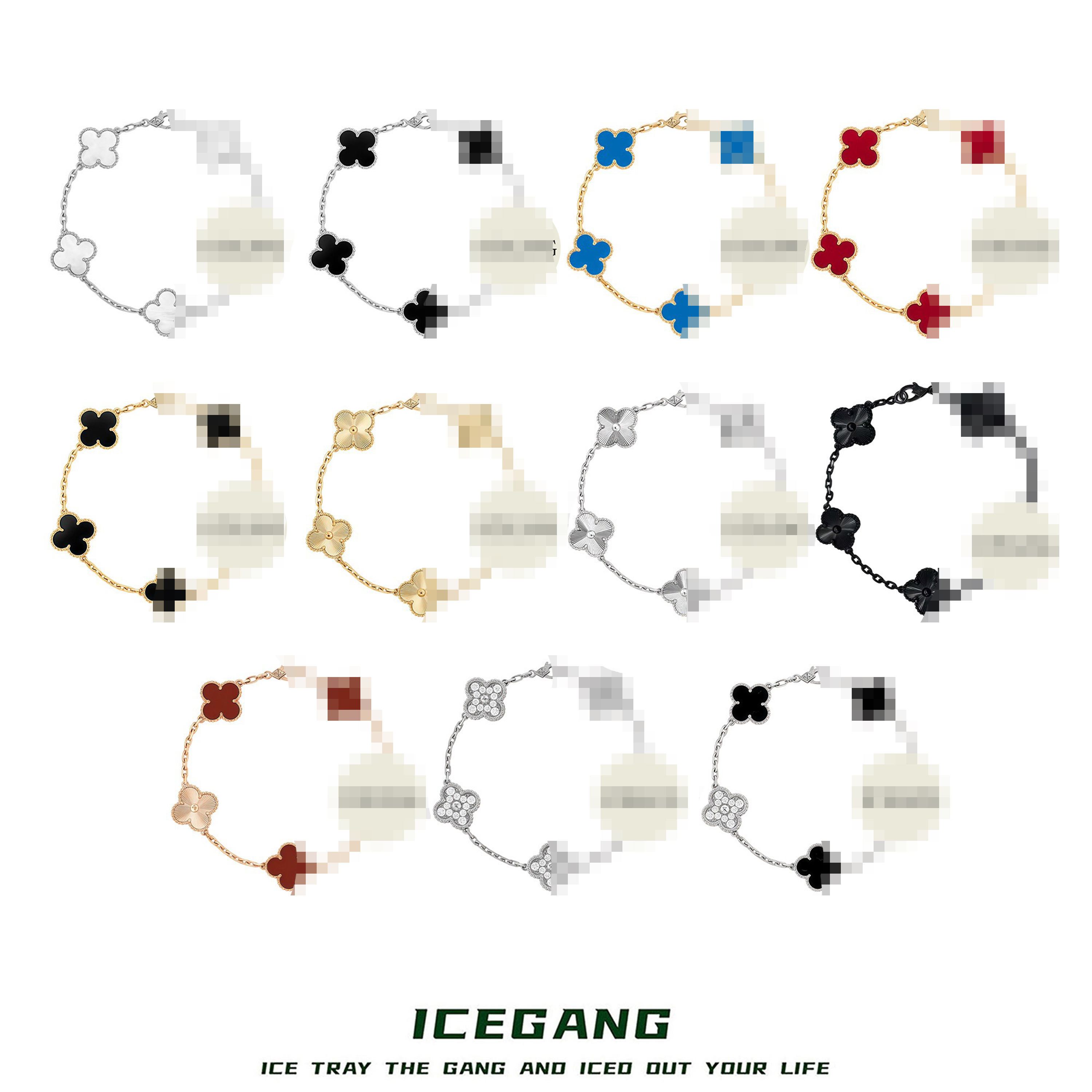ICEGANG 925银手链 通体S925银四叶草幸运系列手链男女气质轻奢