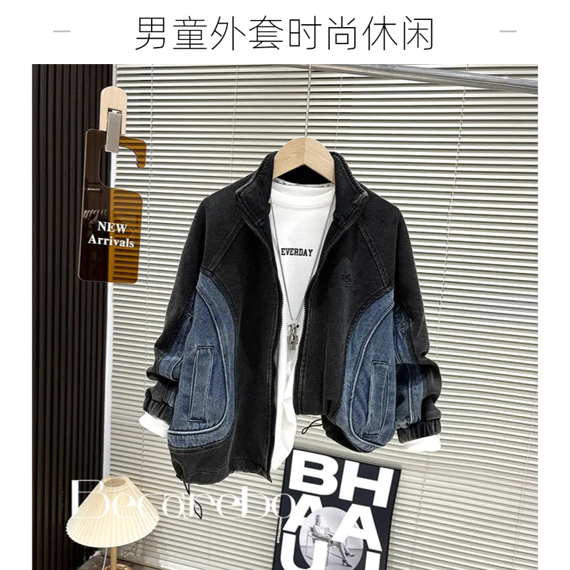130-180【废土风】青少年秋装男童牛仔外套中大童儿童春秋男孩上衣