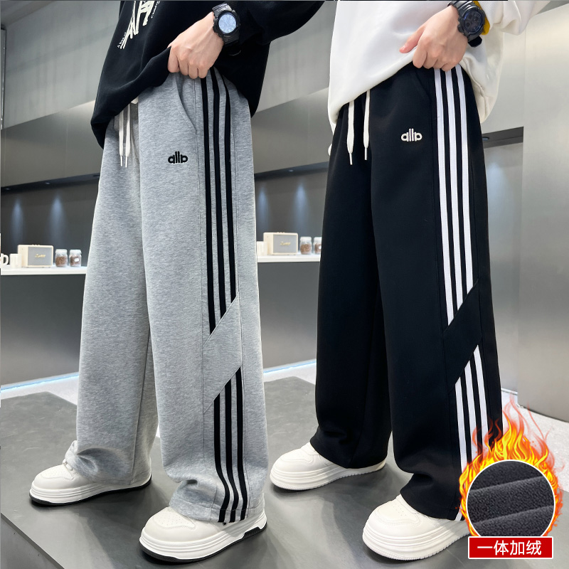 男童加绒裤子2025新款儿童冬装洋气加厚运动卫裤男孩秋季时髦长裤